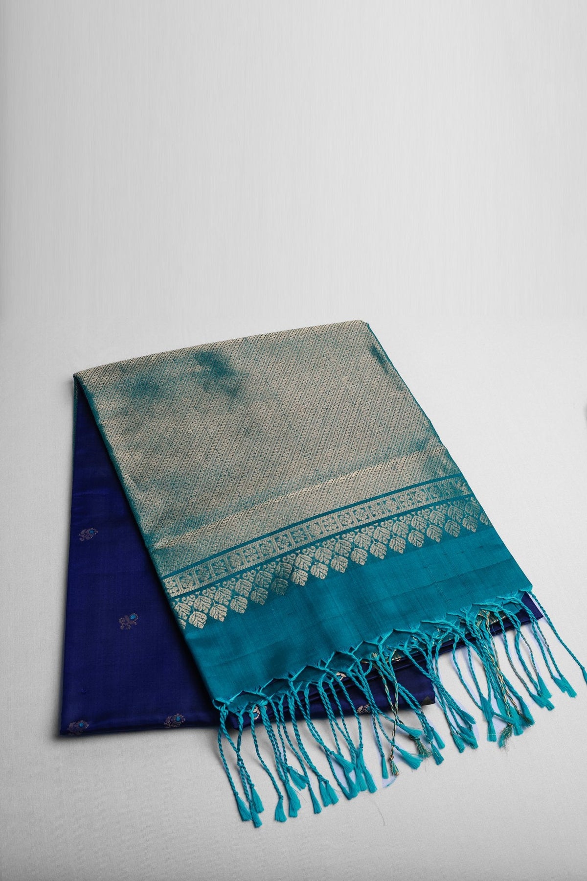 Navy Blue Pure Silk Saree with Peacock Border with Zari Lines
