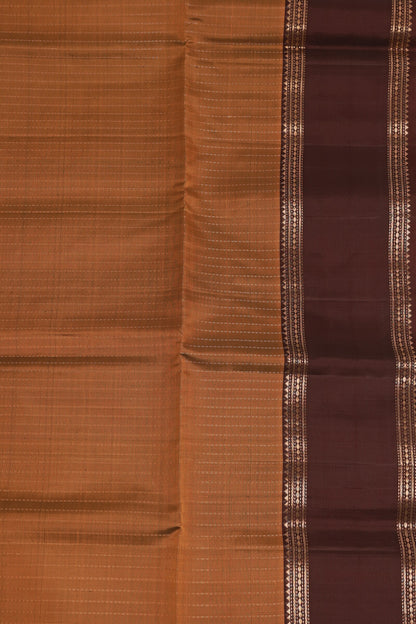 Ochre And Coffee Brown Pure Silk Saree With Zari Lines, design view 4