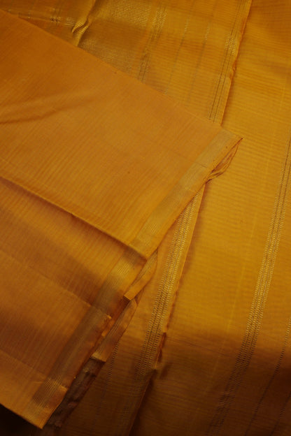 Off White and Beige Small Kattam Kanjeevaram Saree with Yellow Small Border and Pallu