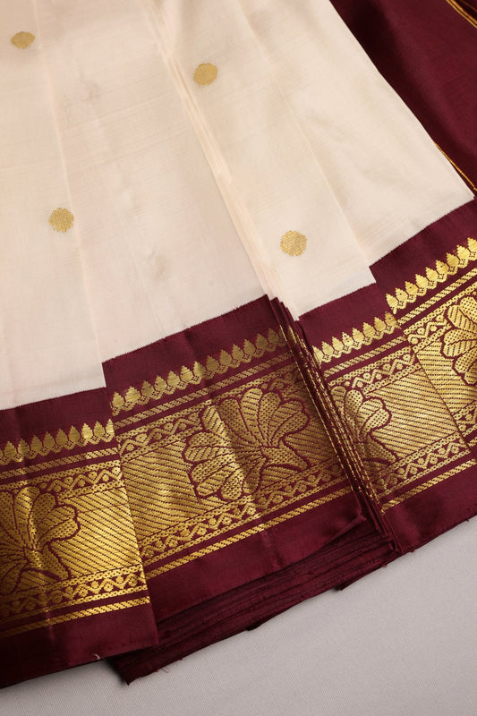 Offwhite and Coffee Brown Thirubhoovanam Saree