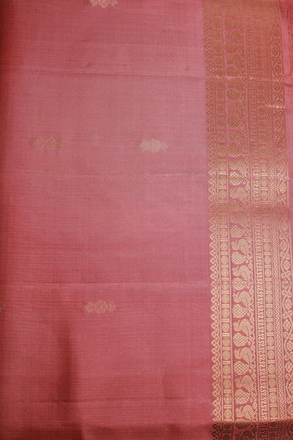 Onion Pink Pure Silk Saree with Golden Peacock Buttas on Border