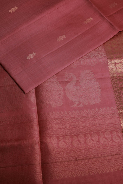 Onion Pink Pure Silk Saree with Golden Peacock Buttas on Border