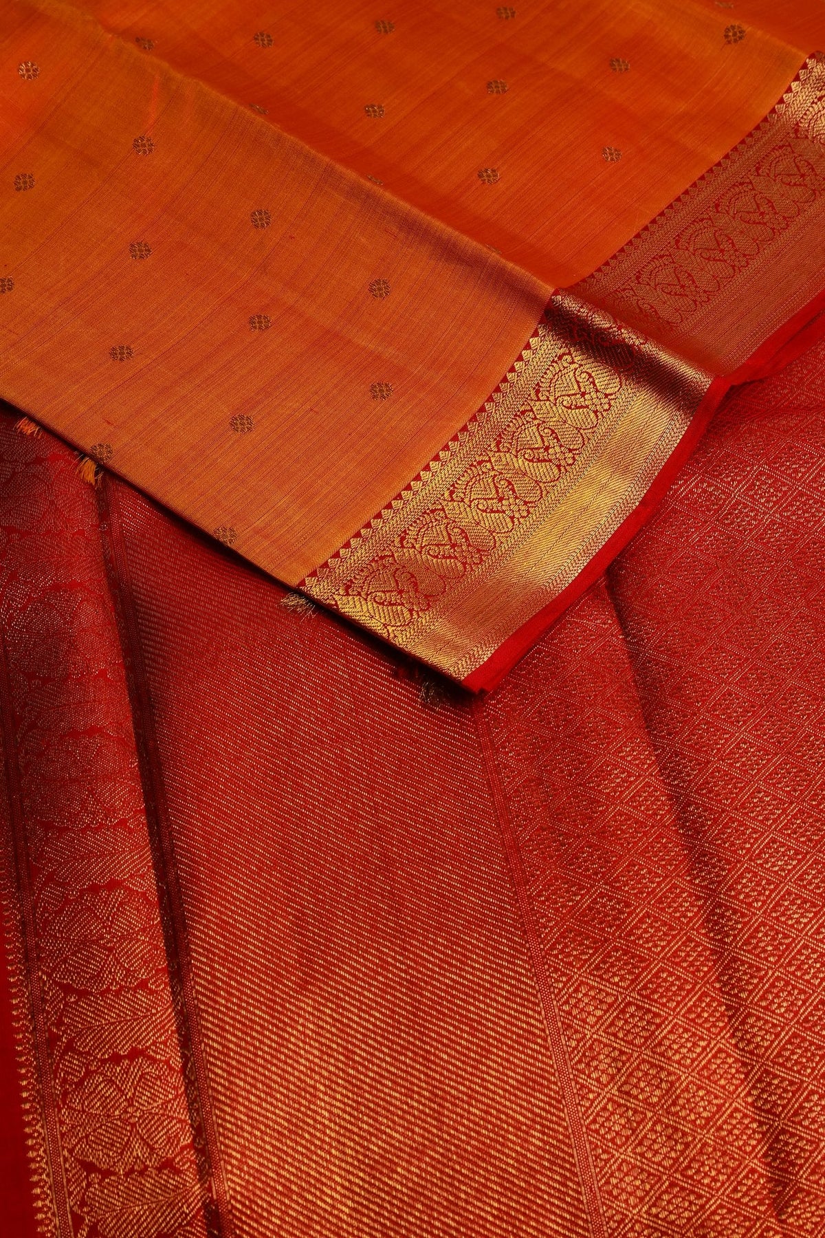 Orange and Magentha Red Border Kanjeevaram Saree