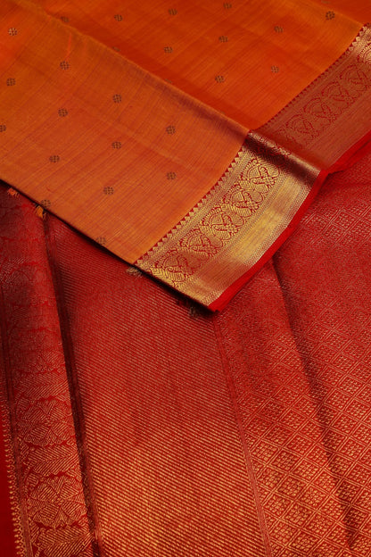 Orange and Magentha Red Border Kanjeevaram Saree