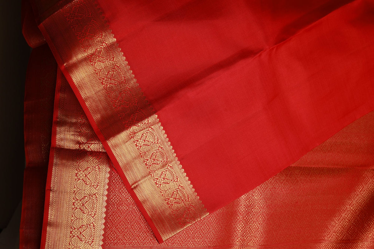 Orange and Magentha Red Border Kanjeevaram Saree