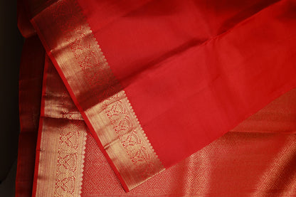 Orange and Magentha Red Border Kanjeevaram Saree