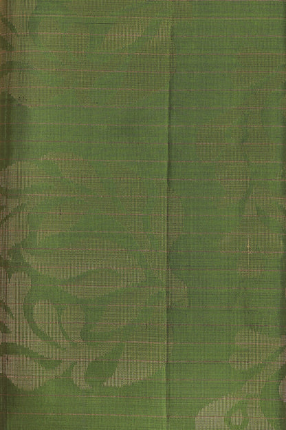 Parrot Green Pure Silk Saree With Zari Check Kattam, fabric detail