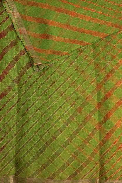 Parrot Green Silk Kota Lahariya Saree, folded saree view