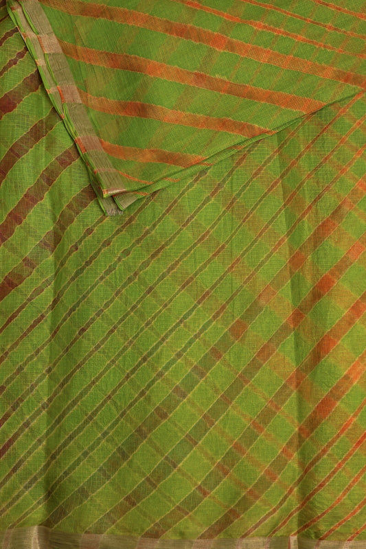 Parrot Green Silk Kota Lahariya Saree, folded saree view