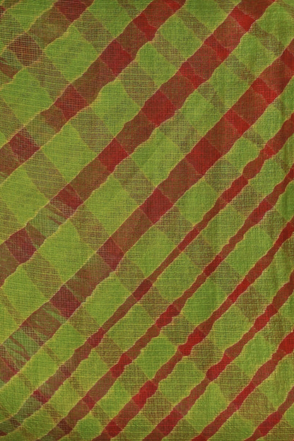Parrot Green Silk Kota Lahariya Saree, fabric detail