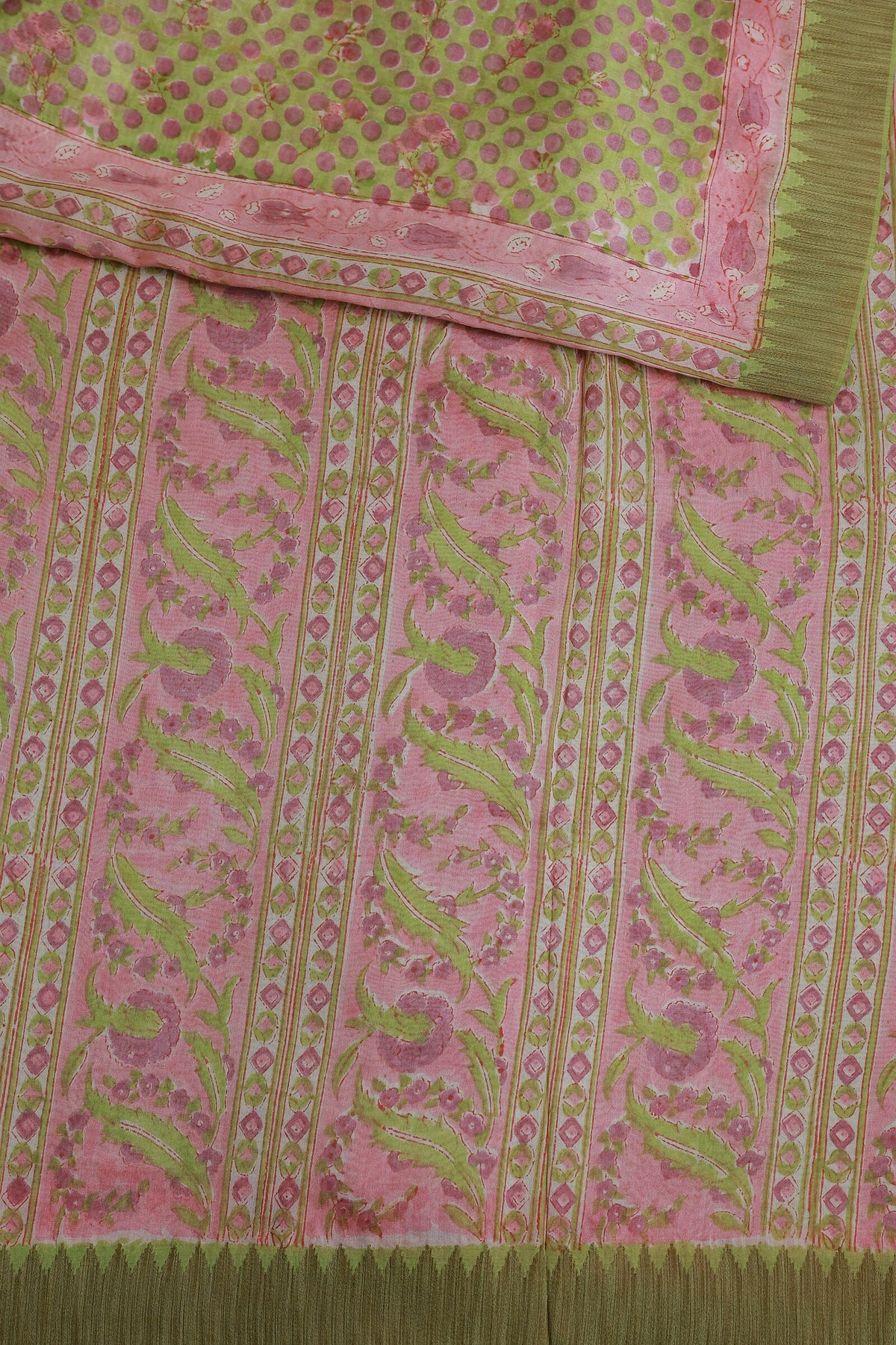 Pastel Green Chanderi Silk Saree With Lavender Polka Dots, design view 3