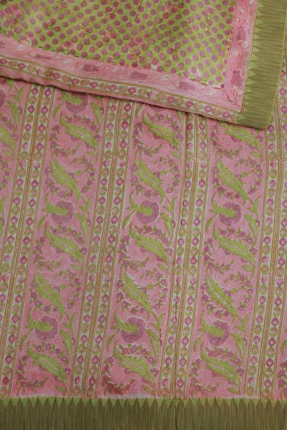 Pastel Green Chanderi Silk Saree With Lavender Polka Dots, design view 3