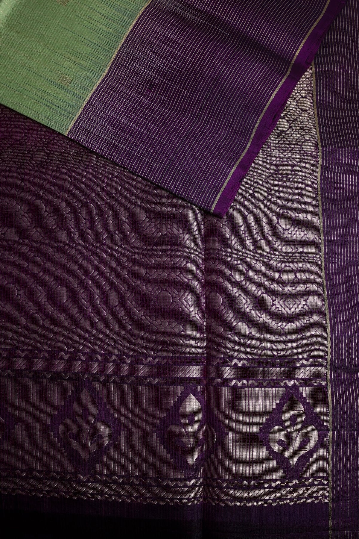 Pastel Green Pure Silk Saree with Purple Border with Zari Lines
