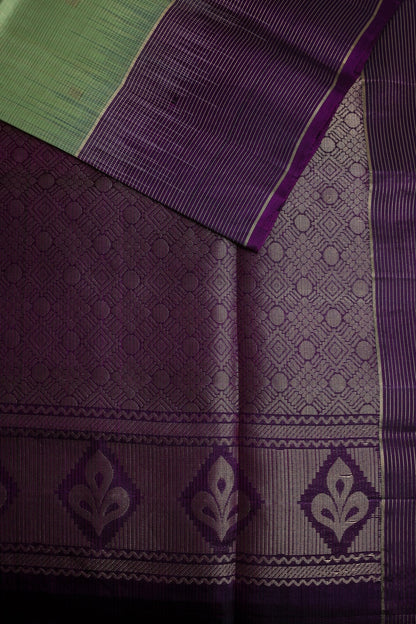 Pastel Green Pure Silk Saree with Purple Border with Zari Lines