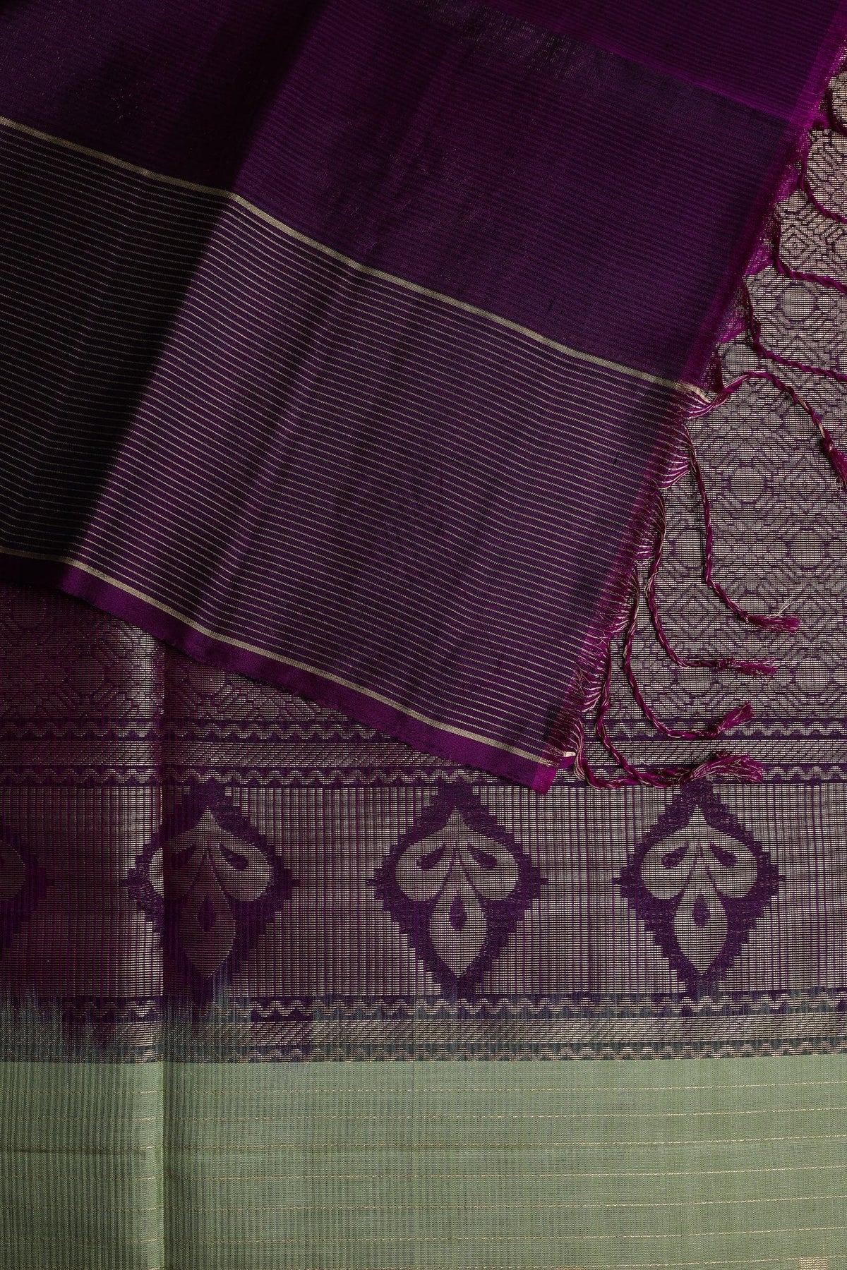 Pastel Green Pure Silk Saree with Purple Border with Zari Lines