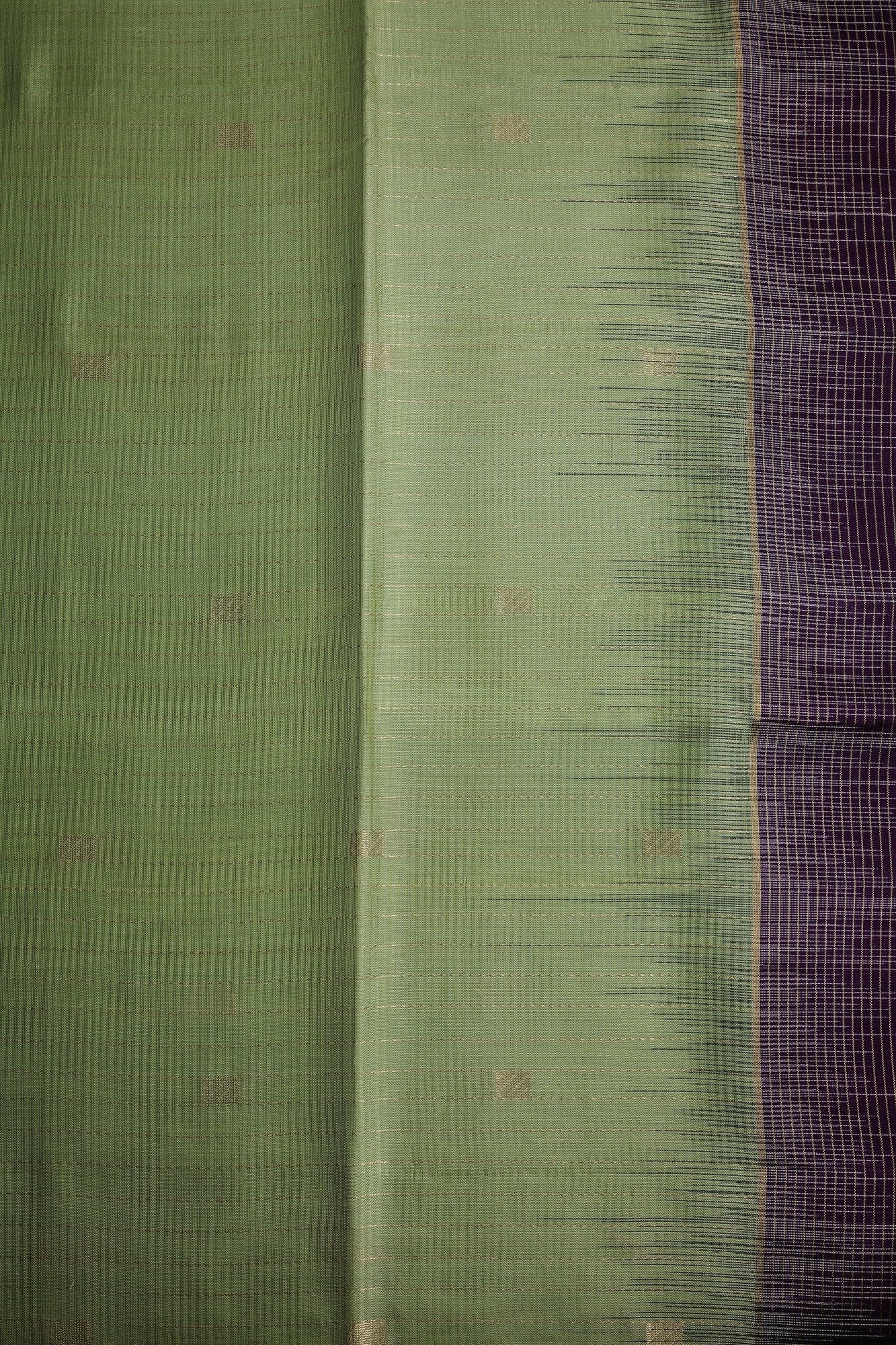 Pastel Green Pure Silk Saree with Purple Border with Zari Lines