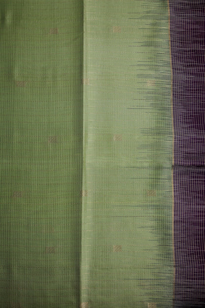 Pastel Green Pure Silk Saree with Purple Border with Zari Lines