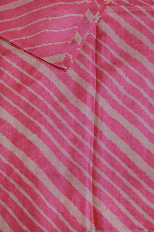 Peach And Off White Tussar Lahariya Saree, design view 3