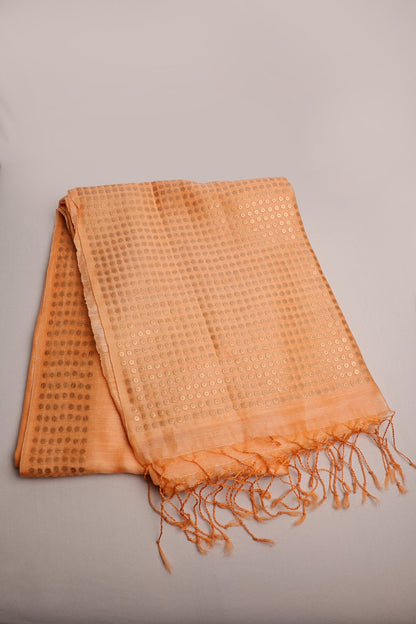 Peach Matka Silk Saree with Sequence Weaving
