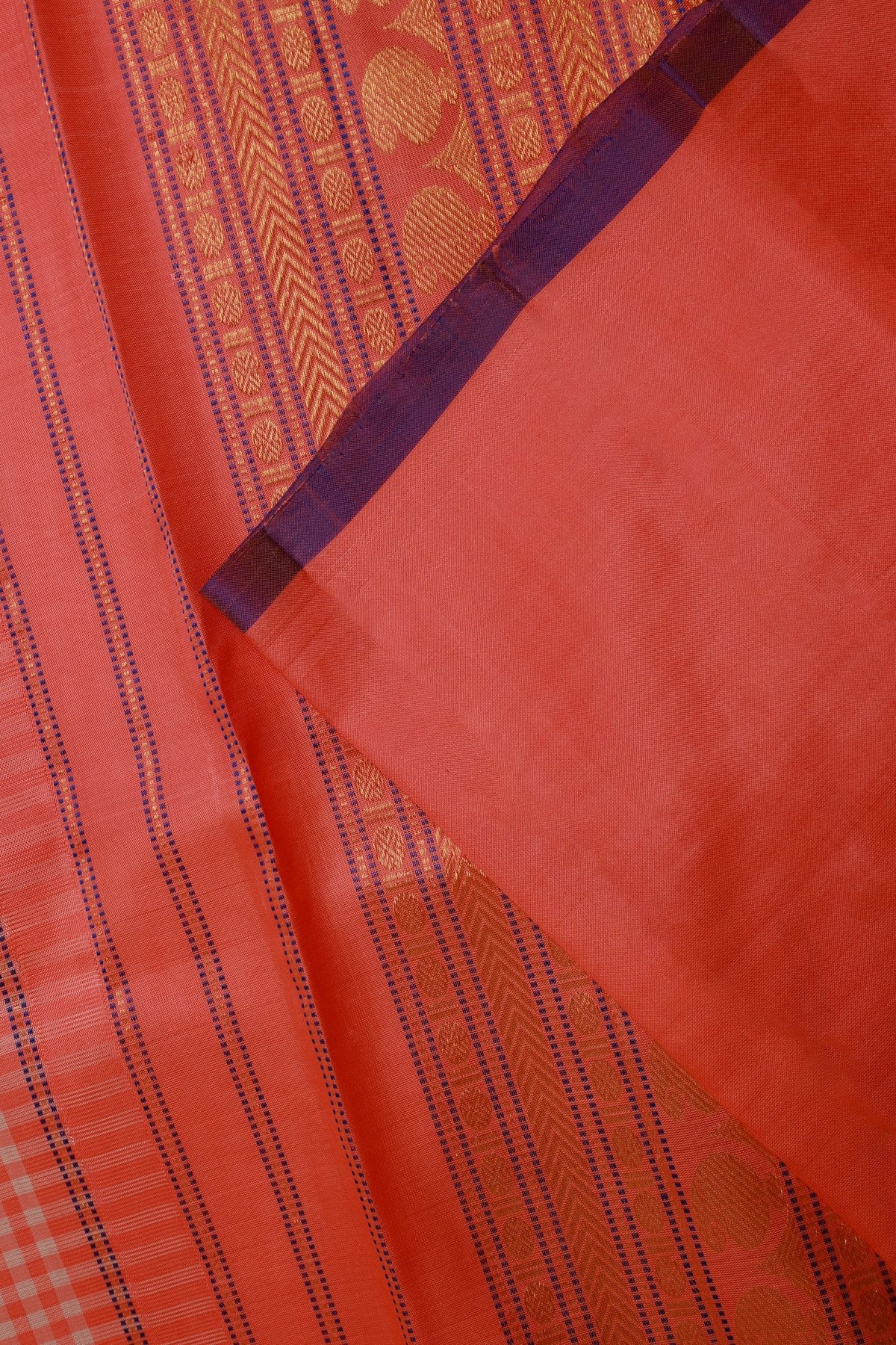 Peach Pink and Off White Mungi Checks Mulkalmuru Saree