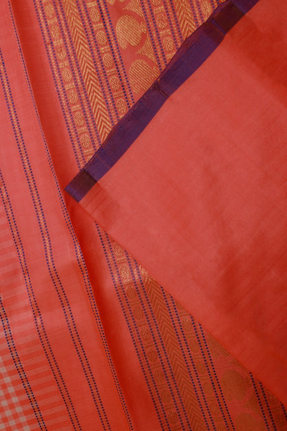 Peach Pink and Off White Mungi Checks Mulkalmuru Saree