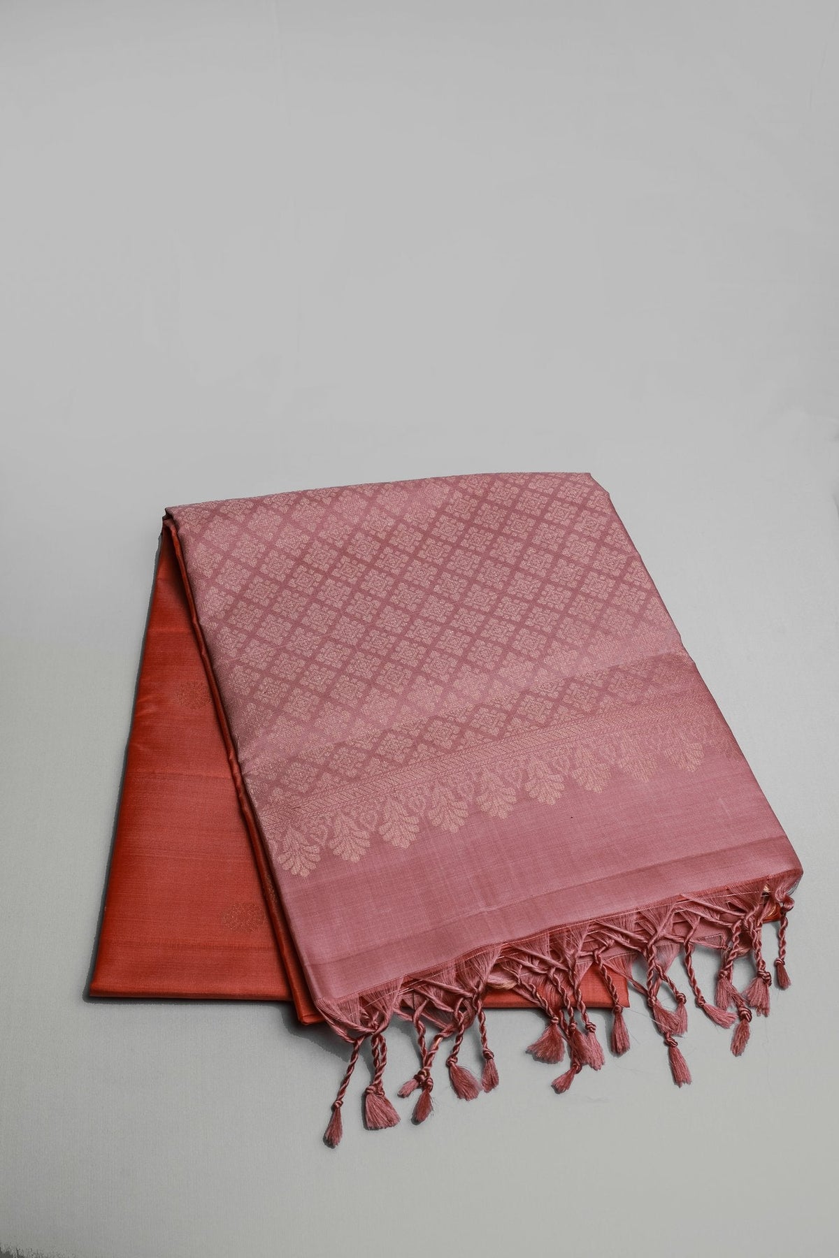 Peach Pure Silk Saree with Chakram Buttas and Pastel Pink Border
