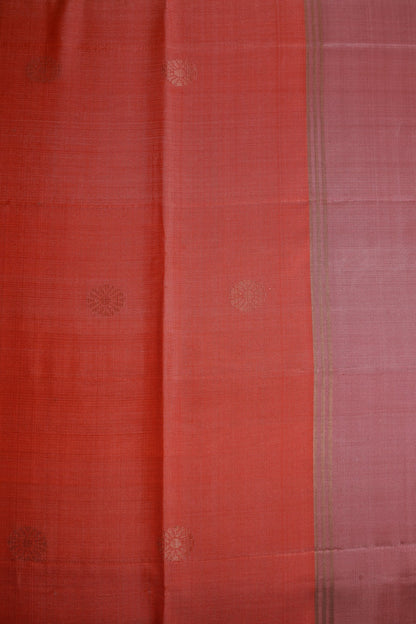 Peach Pure Silk Saree with Chakram Buttas and Pastel Pink Border