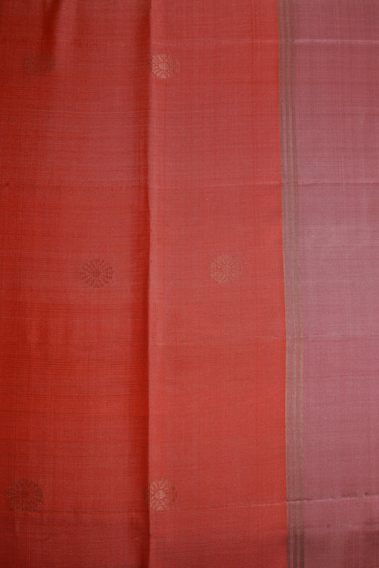 Peach Pure Silk Saree with Chakram Buttas and Pastel Pink Border