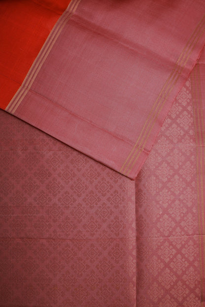 Peach Pure Silk Saree with Chakram Buttas and Pastel Pink Border