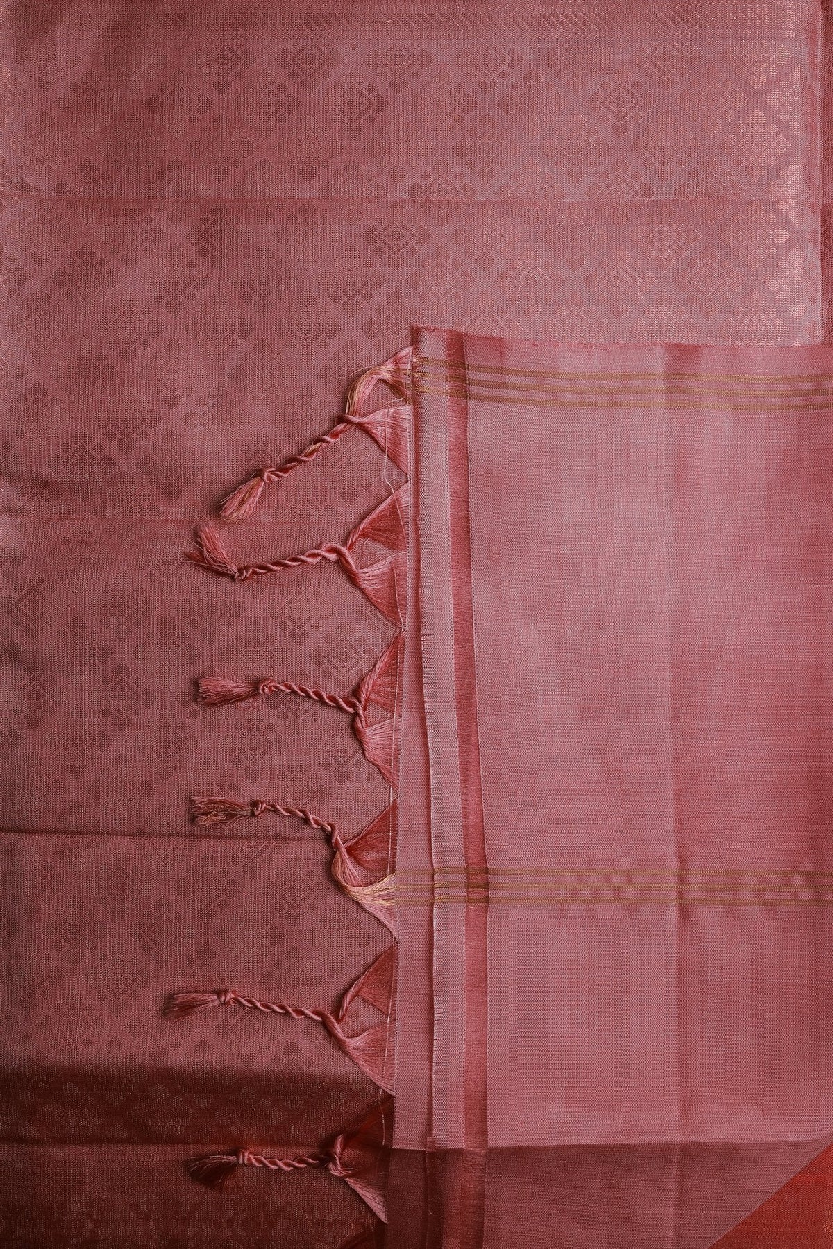 Peach Pure Silk Saree with Chakram Buttas and Pastel Pink Border