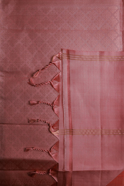 Peach Pure Silk Saree with Chakram Buttas and Pastel Pink Border