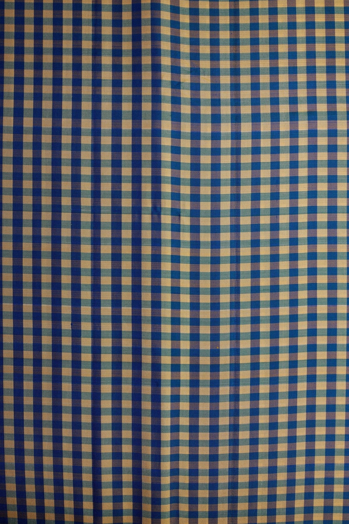 Peacock Blue and Light Golden Yellow Mungi Checks Mulkalmuru Saree