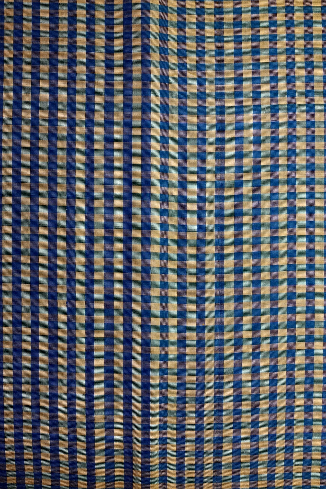 Peacock Blue and Light Golden Yellow Mungi Checks Mulkalmuru Saree