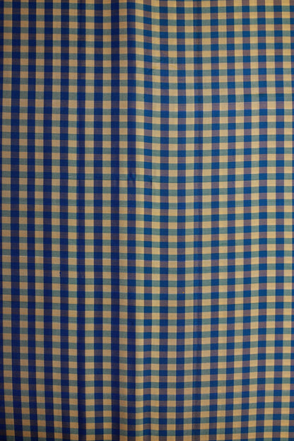 Peacock Blue and Light Golden Yellow Mungi Checks Mulkalmuru Saree