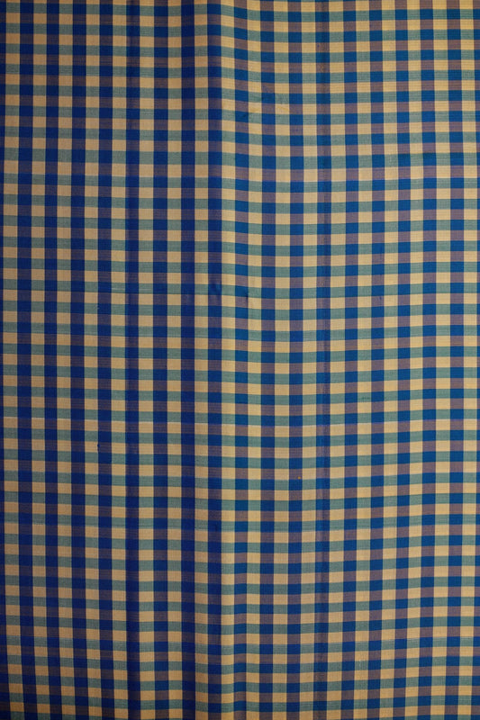 Peacock Blue and Light Golden Yellow Mungi Checks Mulkalmuru Saree