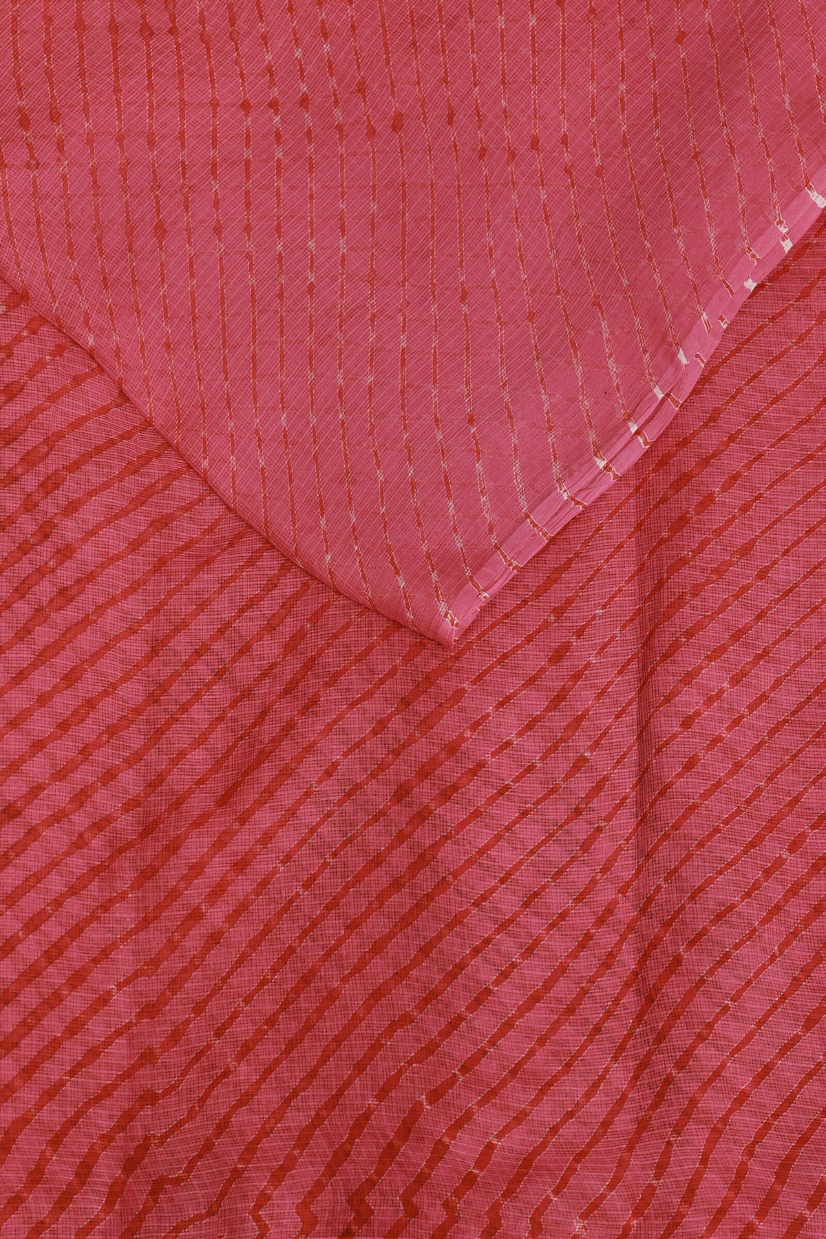 Pink And Red Kota Doria Lahariya Saree, folded saree view