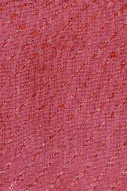 Pink And Red Kota Doria Lahariya Saree, fabric detail
