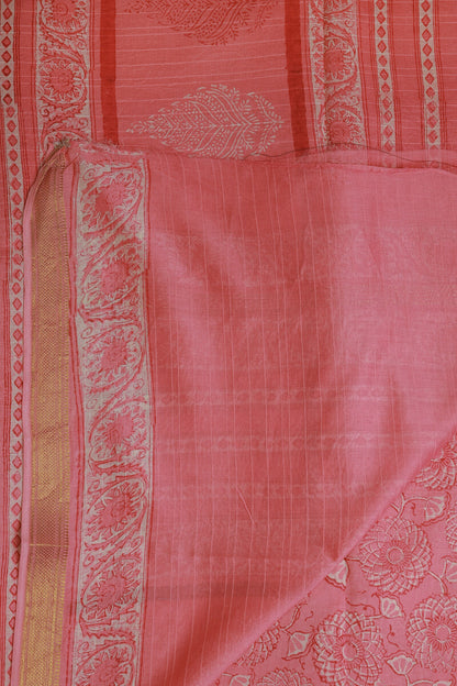 Pink Chanderi Floral Handblock Print Saree, folded saree view