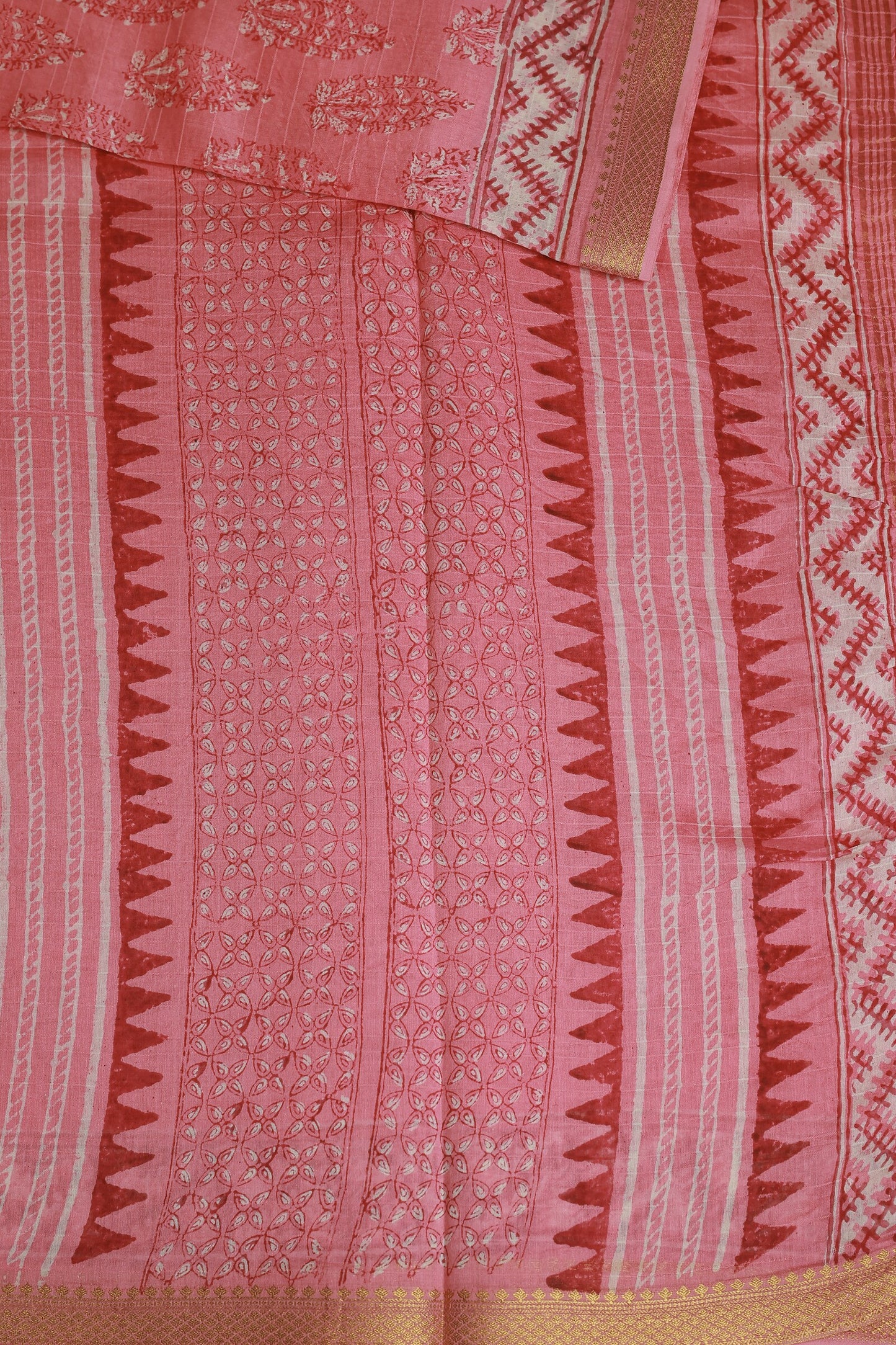 Pink Chanderi Handblock Print Saree With Zari Border, design view 3