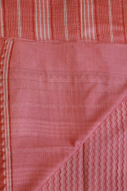 Pink Chanderi Zig Zag Handblock Print Saree With Zari Border, folded saree view