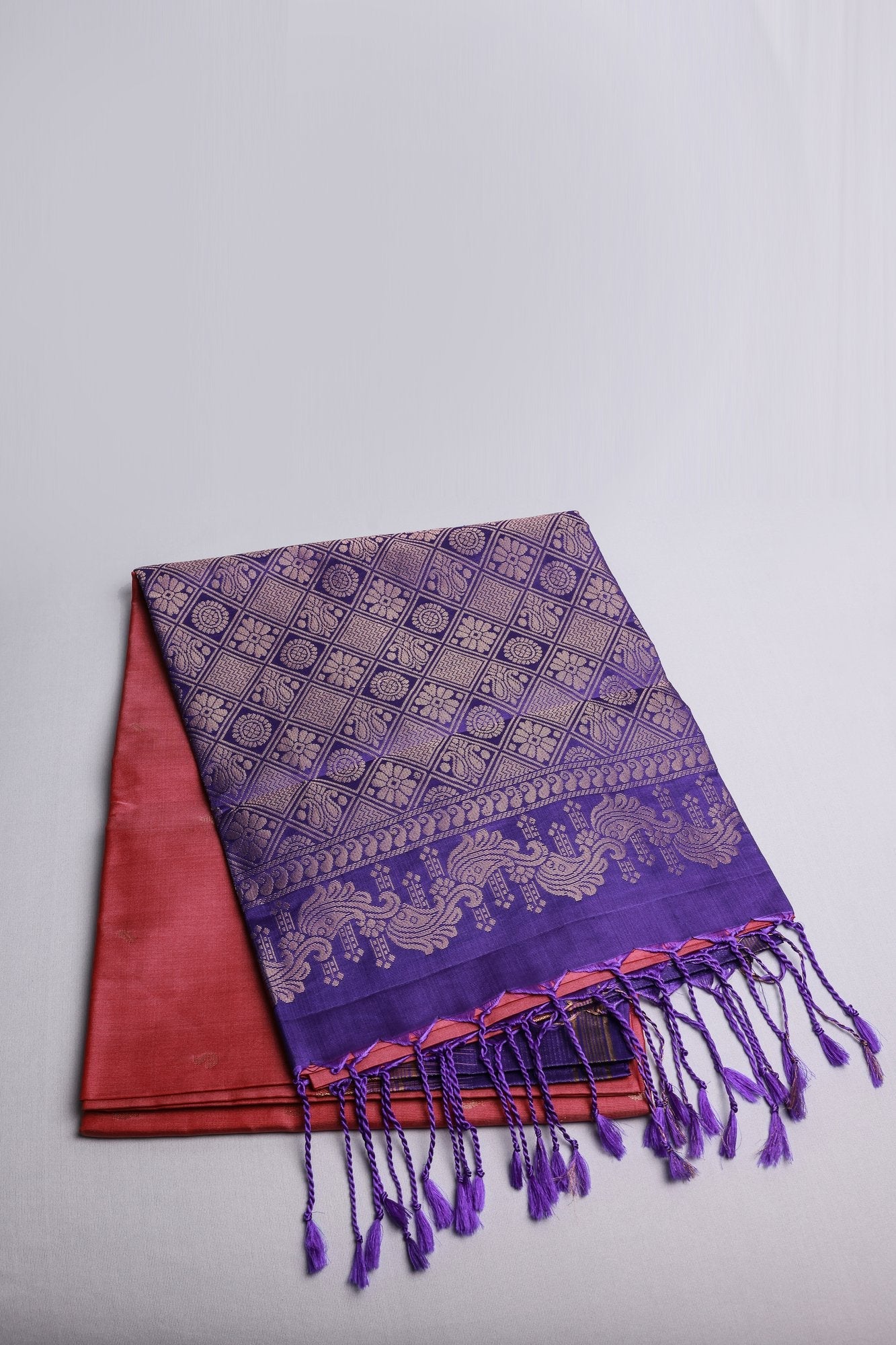 Pure Silk Saree Dark Onion Pink Saree with Violet Border with Zari Lines