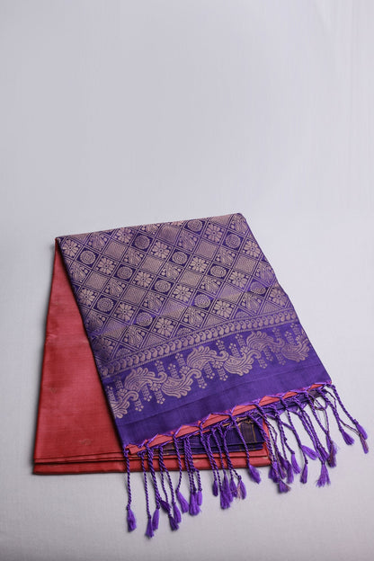 Pure Silk Saree Dark Onion Pink Saree with Violet Border with Zari Lines