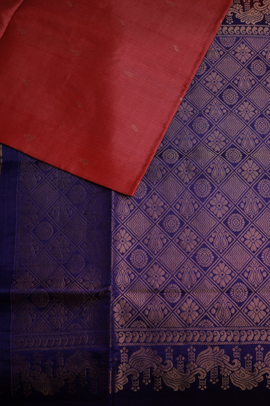 Pure Silk Saree Dark Onion Pink Saree with Violet Border with Zari Lines