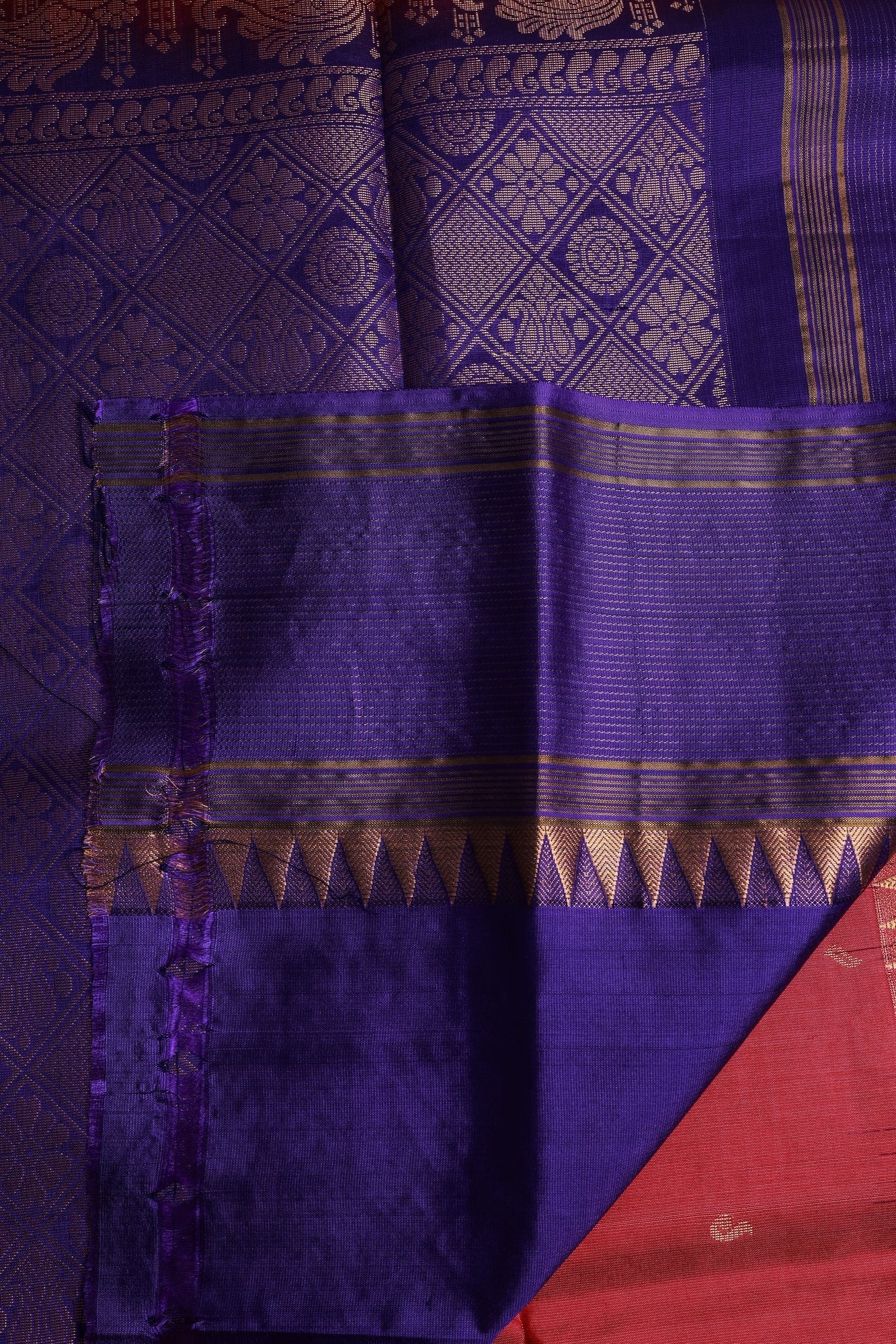 Pure Silk Saree Dark Onion Pink Saree with Violet Border with Zari Lines