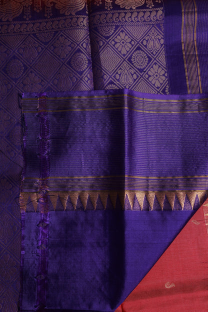 Pure Silk Saree Dark Onion Pink Saree with Violet Border with Zari Lines