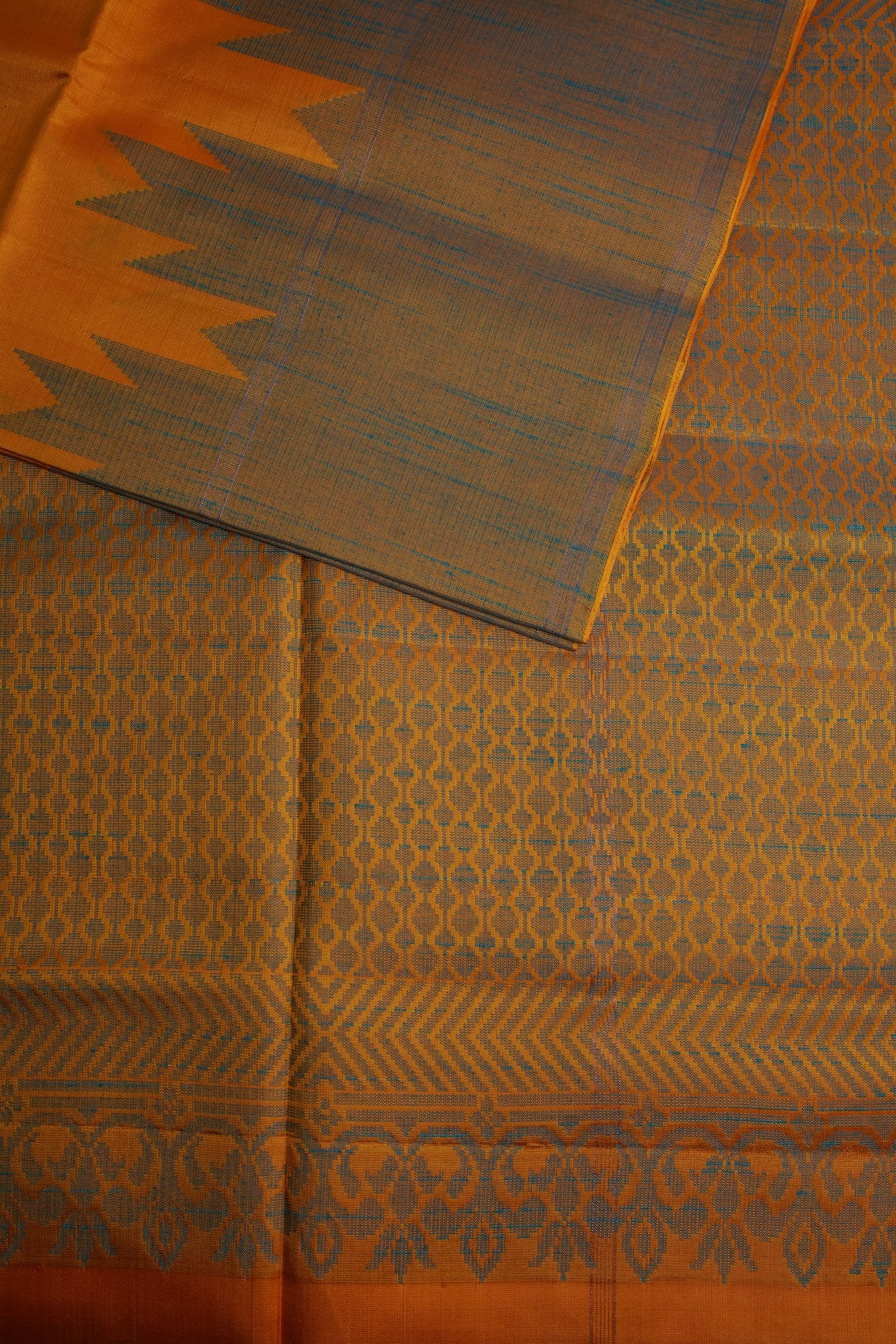 Pure Silk Saree Yellow Saree with Blue Thazhampoo Border