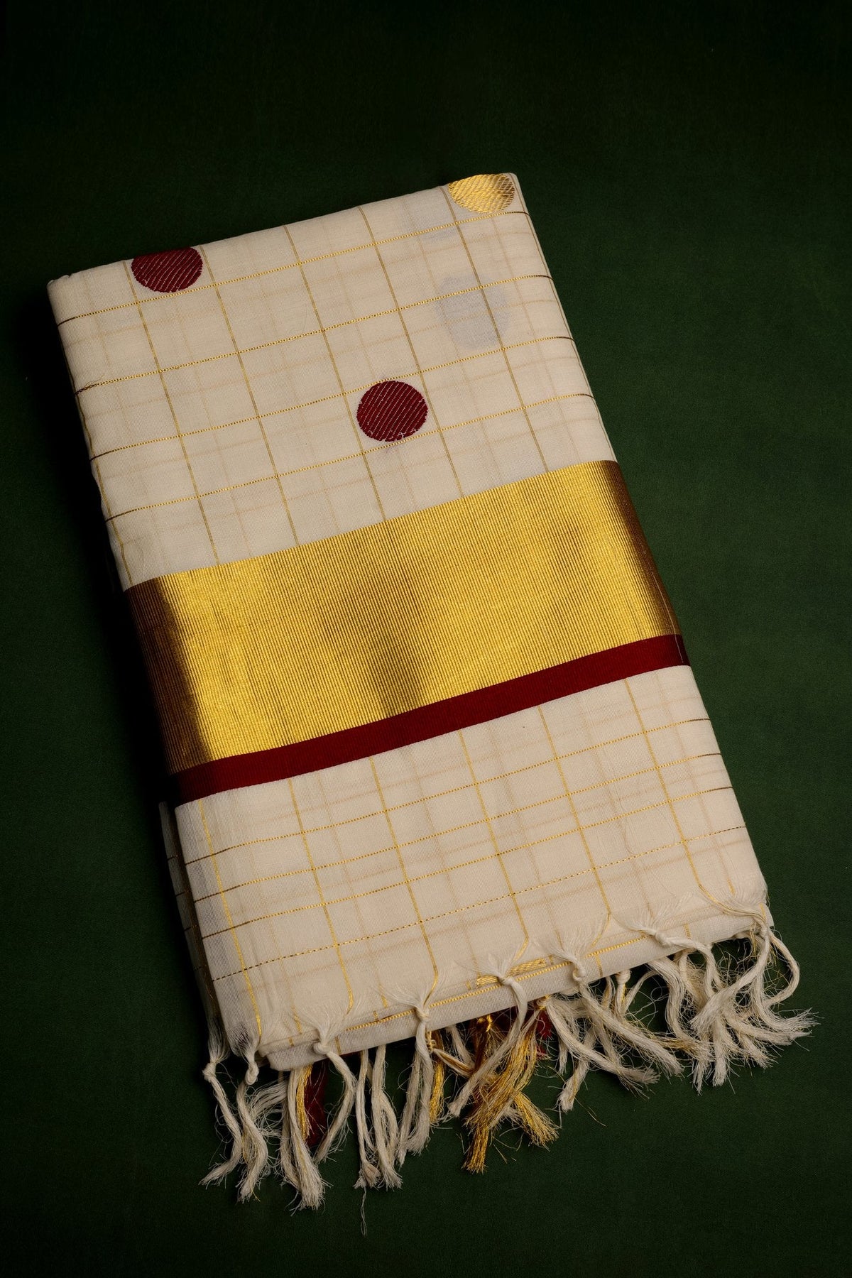 Red Polka Dot Kerala Set Saree