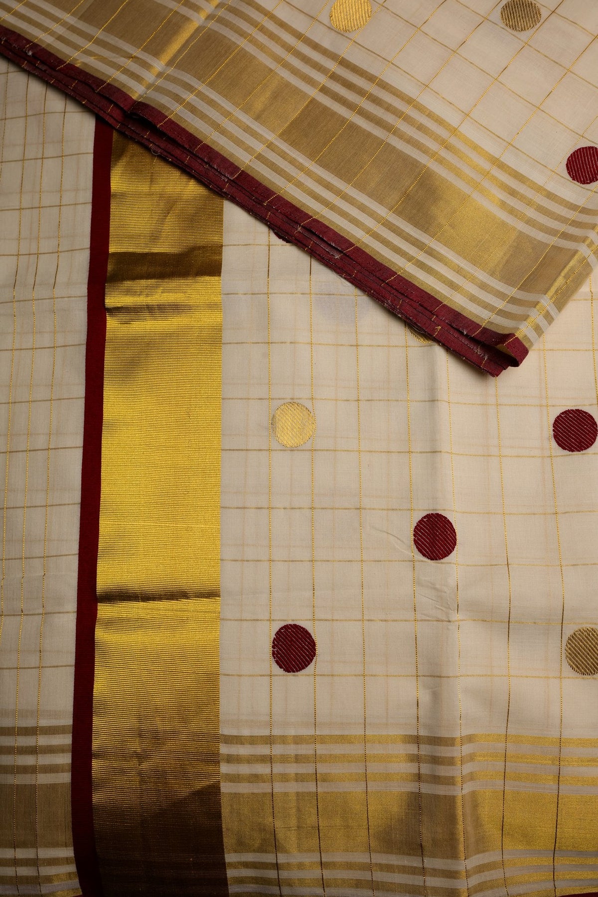 Red Polka Dot Kerala Set Saree