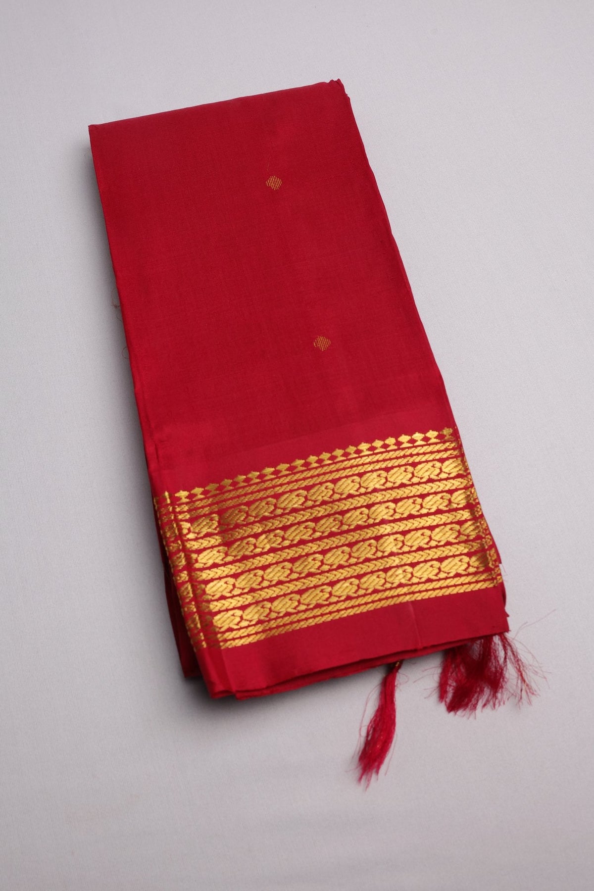 Red Thirubhoovanam Sarees with Golden Zari Border