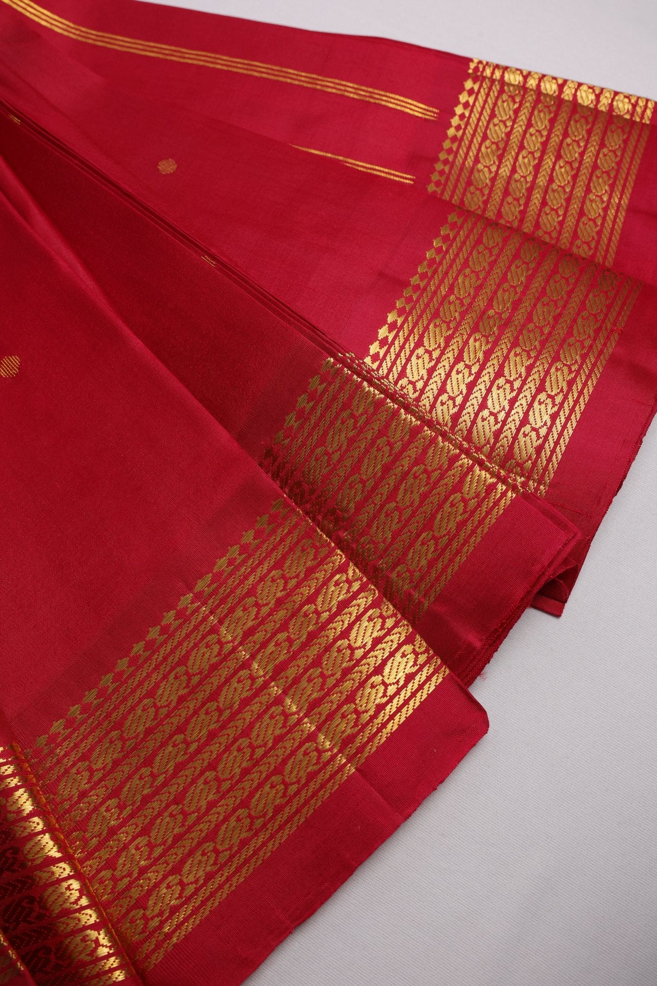 Red Thirubhoovanam Sarees with Golden Zari Border
